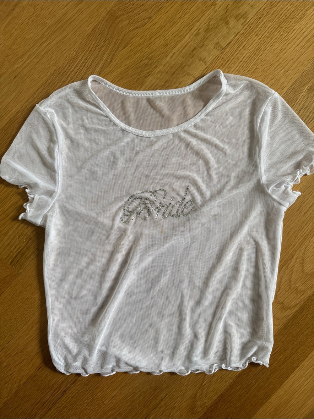 Sheer White 'Bride' Rhinestone Tee - Women Tops perfect for bachelorette S/M